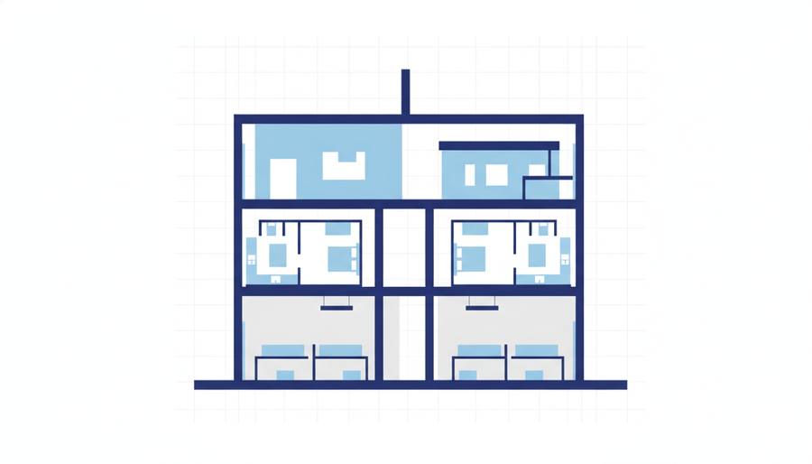 階ごとに異なる間取りを組める3階建て建物のイラスト